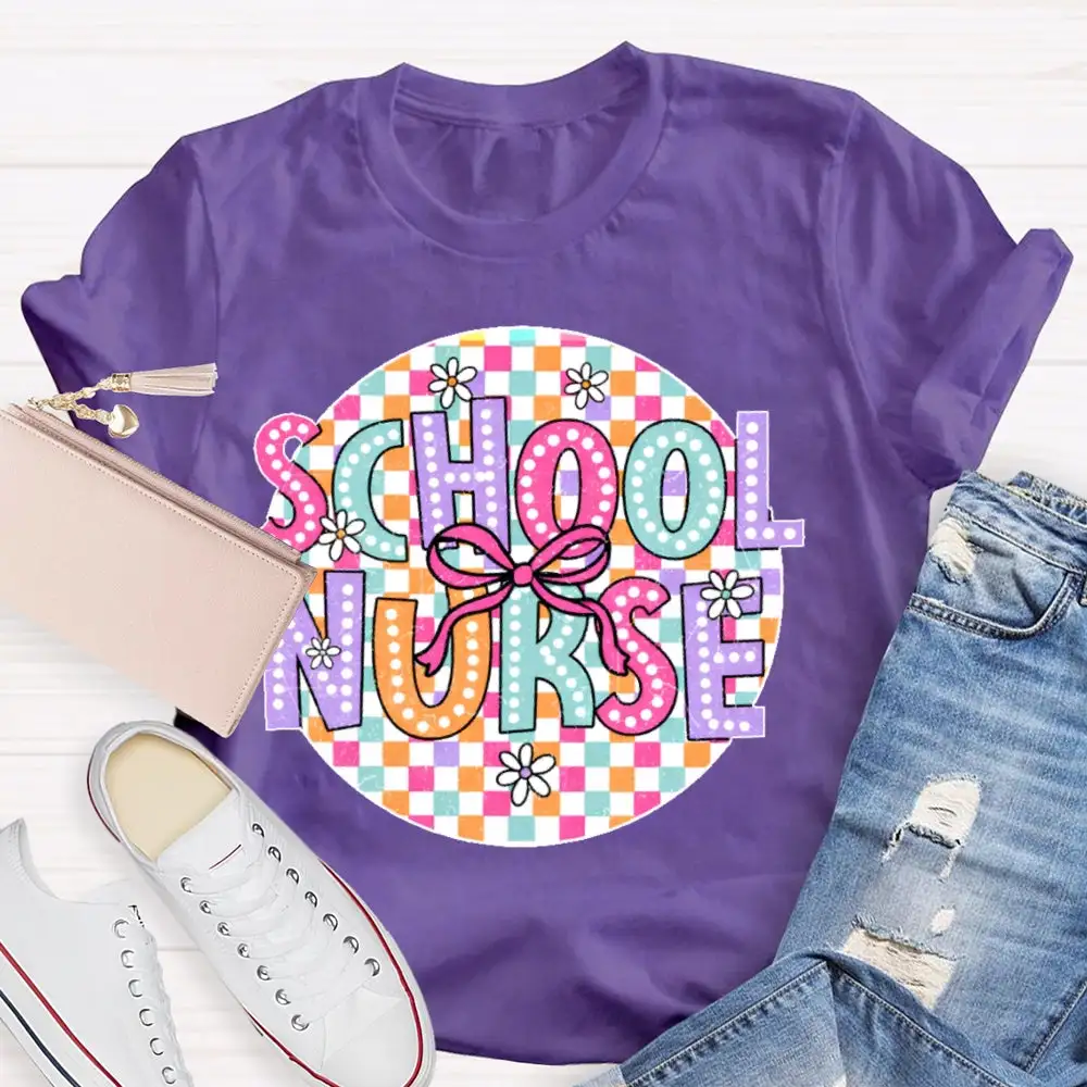 School Nurse Colorful Checkered T-Shirt