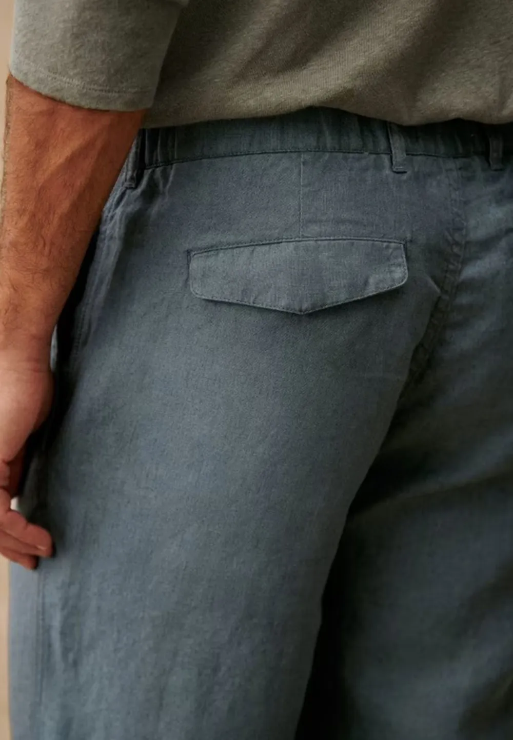 Steel Blue Washed Cotton Straight Leg Trousers