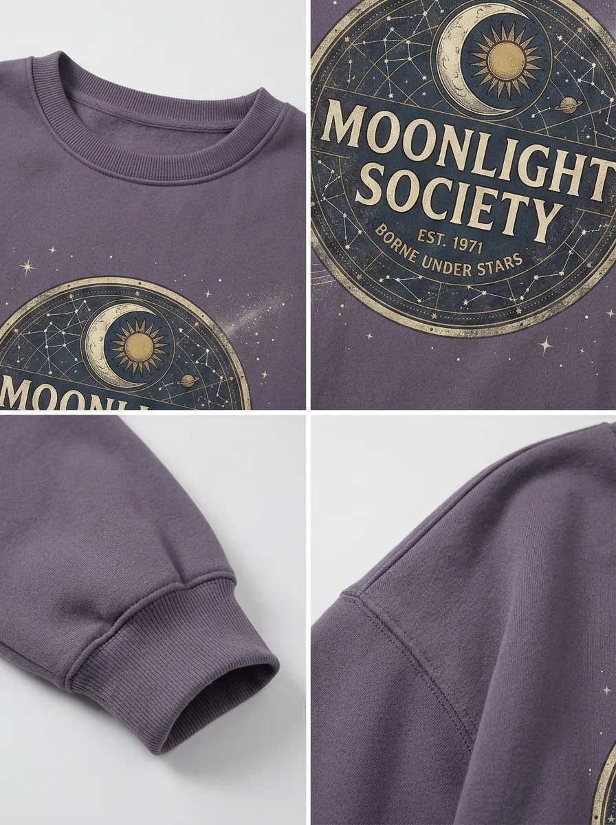 Women's Celestial Moonlight Society Sun Moon Stars Printed T-shirt