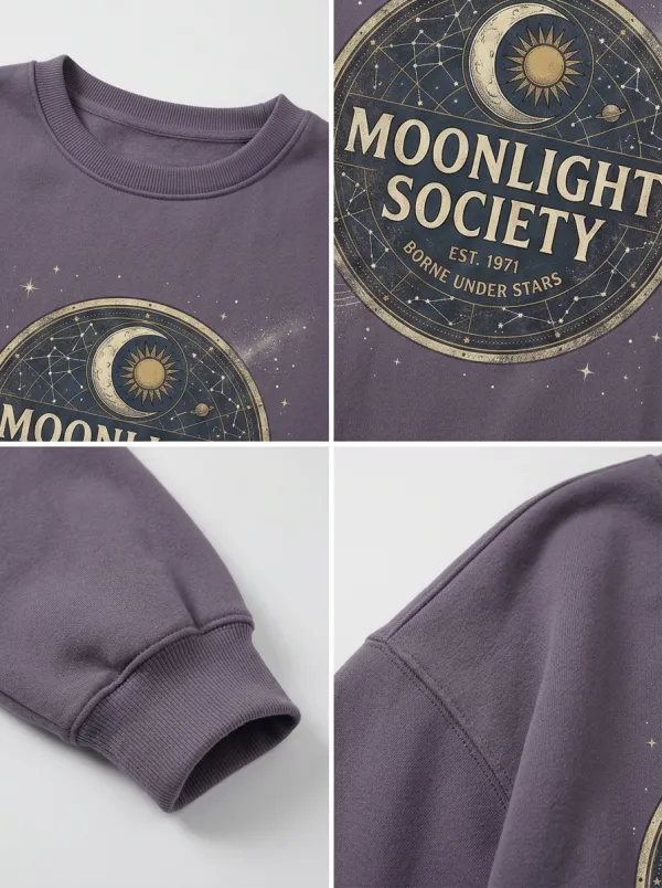 Women's Celestial Moonlight Society Sun Moon Stars Printed T-shirt