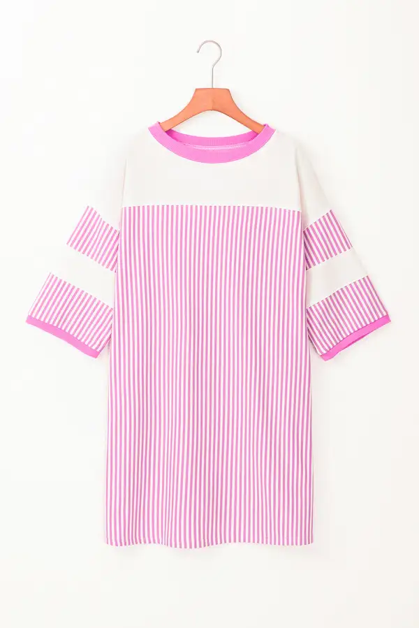 Striped Mixed Panel Relaxed Fit Mini Dress