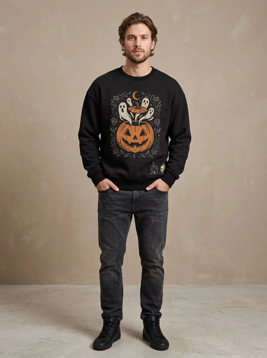 Men's Halloween Ghost Pumpkin Floral Sweatshirt