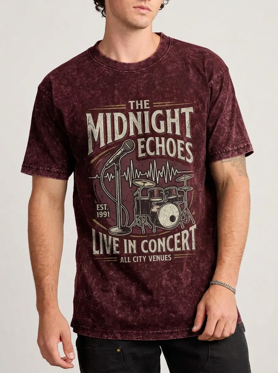 Men's Rock Band Music Lover Microphone Drum Printed T-shirt