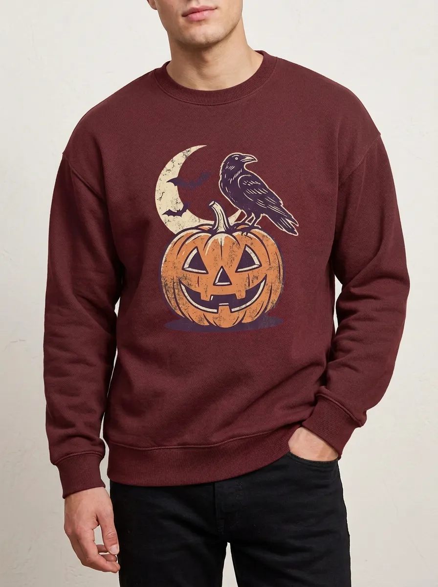Men's Halloween Raven Pumpkin Moon Sweatshirt