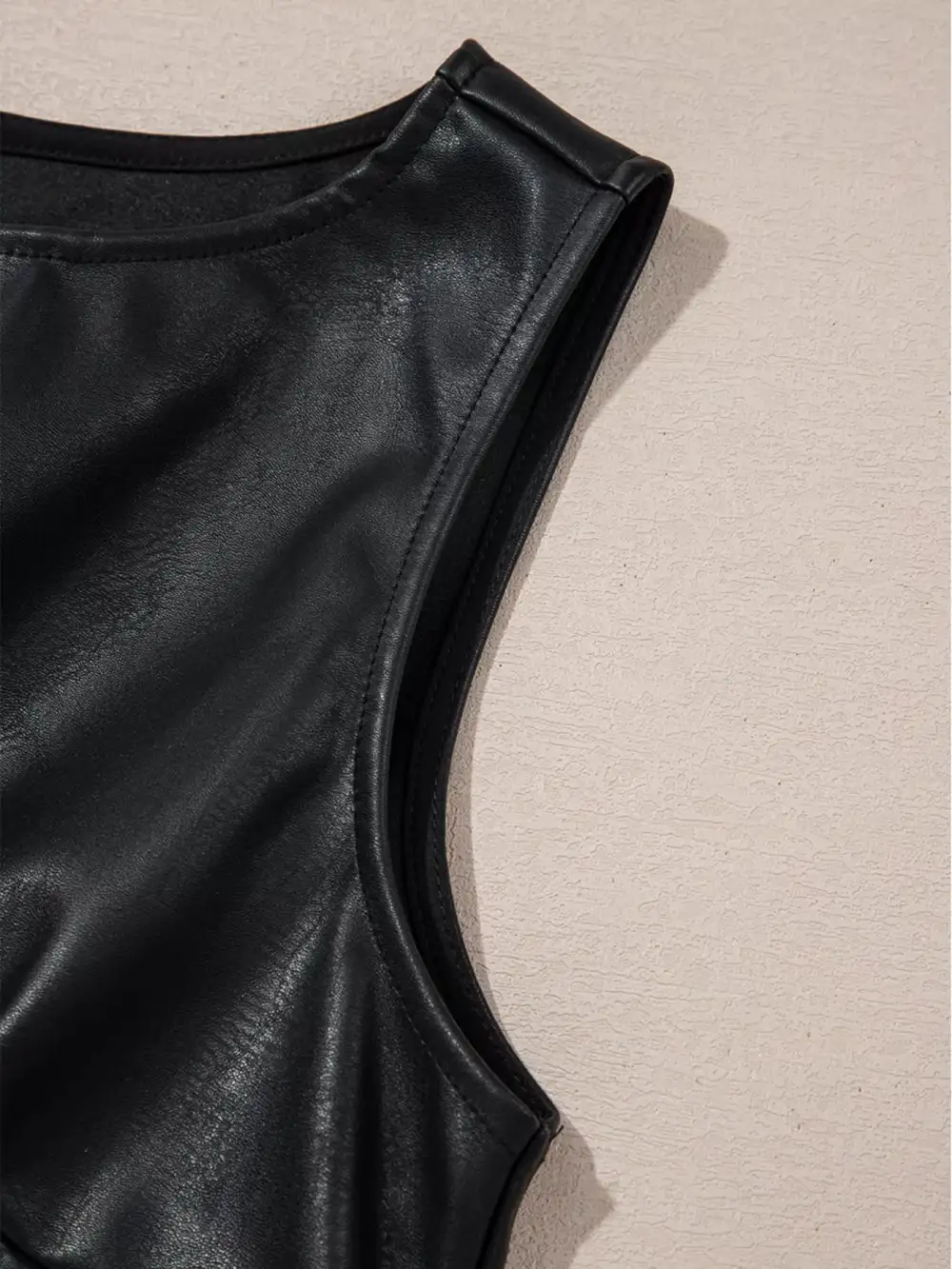 Layered Detail Faux Leather Sleeveless Mini Dress