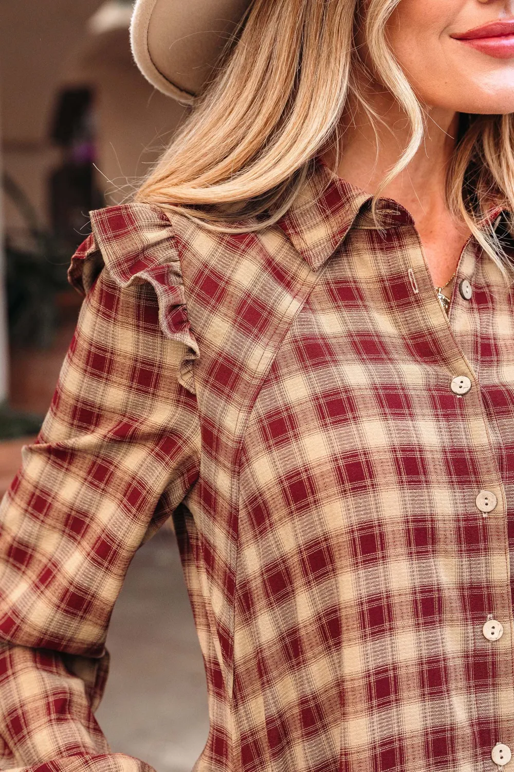 Gathered Detail Plaid Patchwork Ruffle Mini Dress