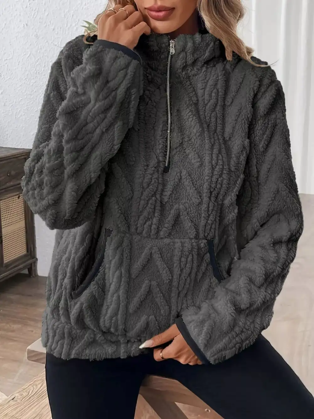 Fleece Half Zip Sweatshirt Plus Size