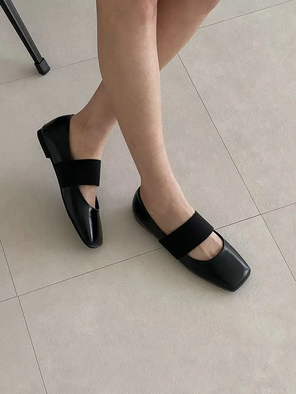 Polished Faux Leather Square Toe Ballet Flats