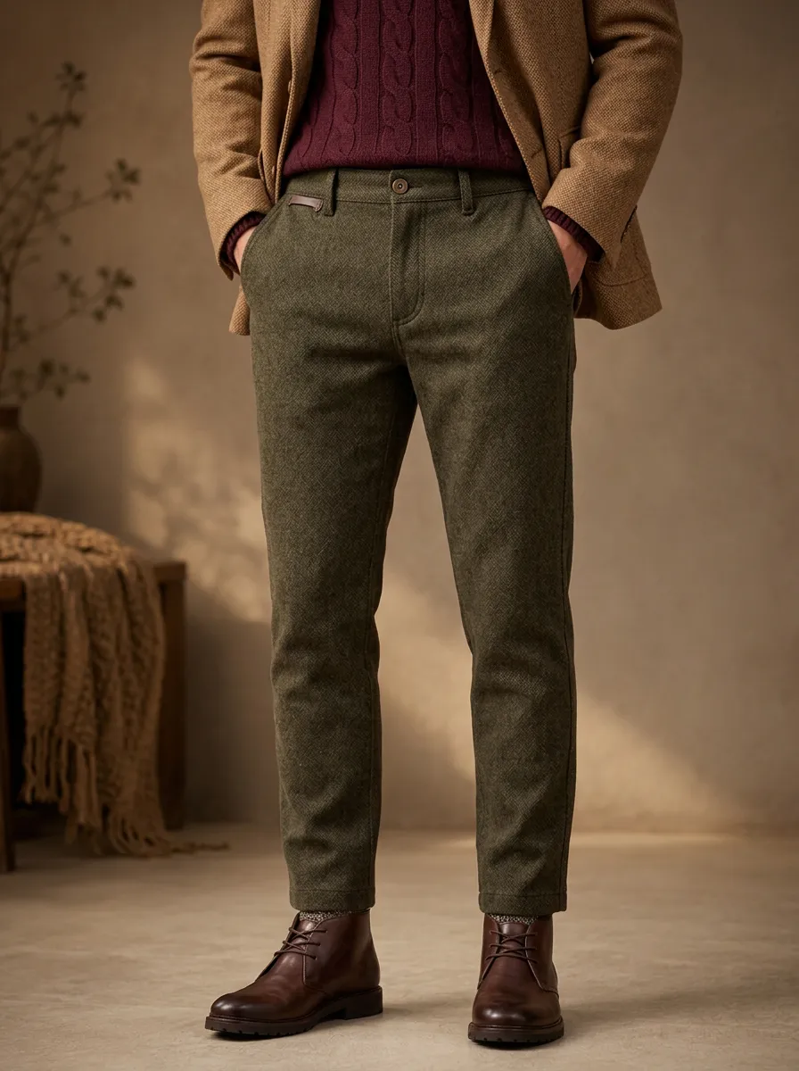 Men's Autumn Winter Herringbone Pattern Pants