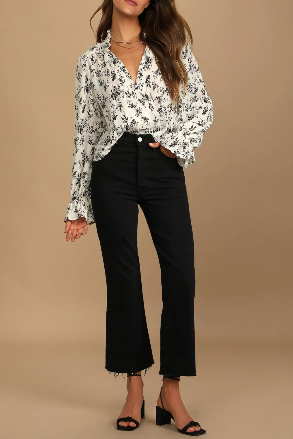 Daily Floral Print Button-Up Long Sleeve Top