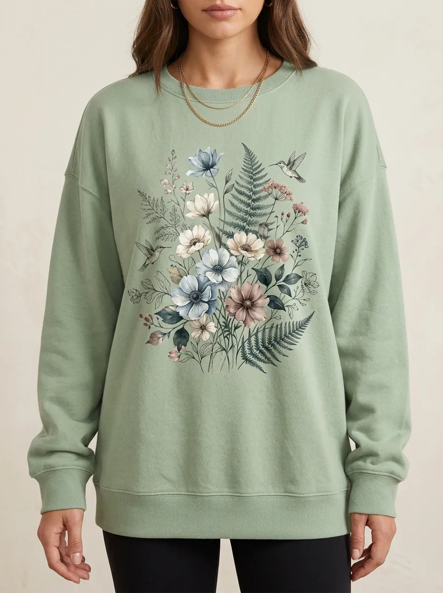 Nature Lover Hummingbird Floral Bouquet Sweatshirt