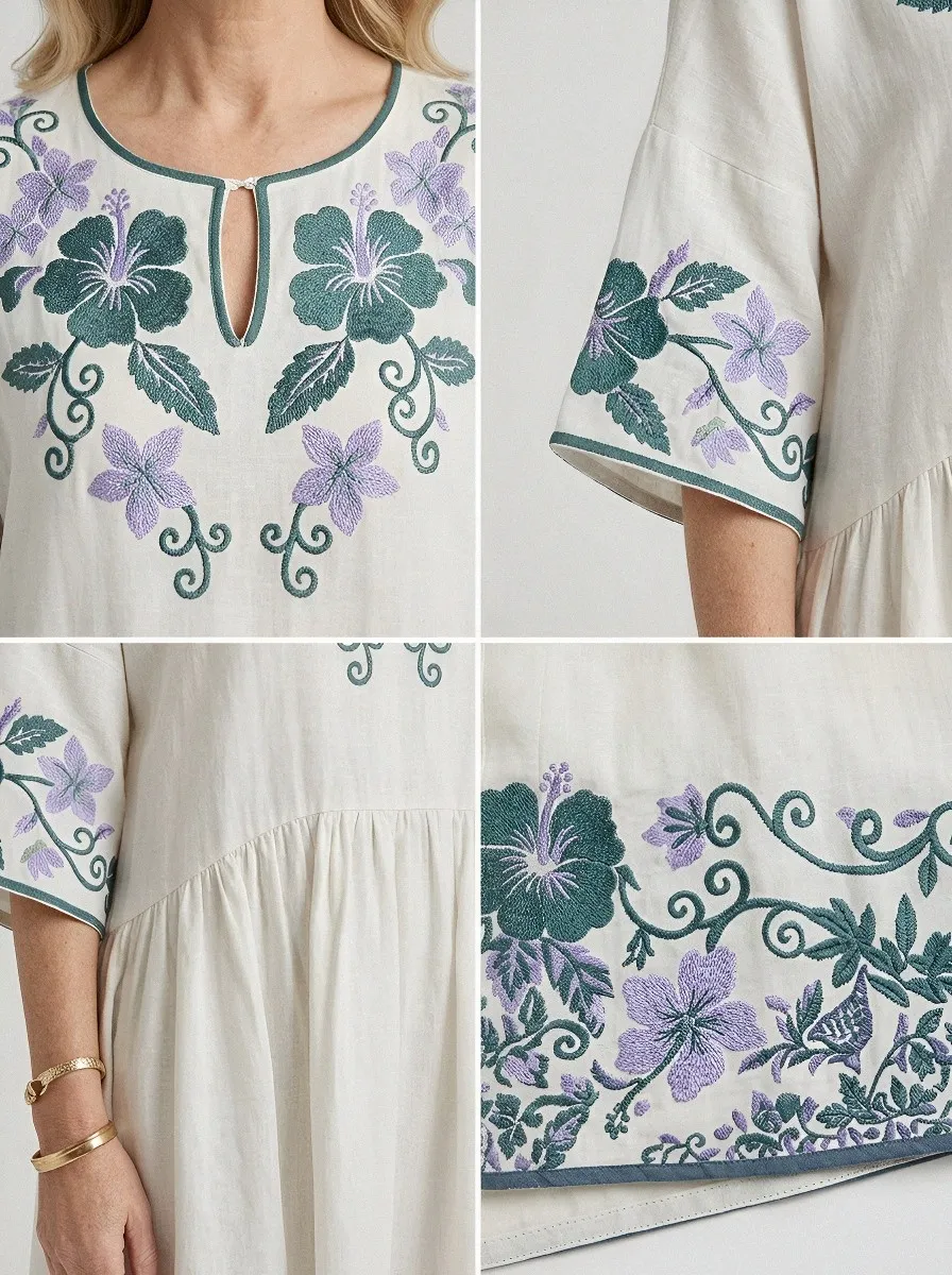 Women's Summer Vacation Floral Embroidered Printed Dress