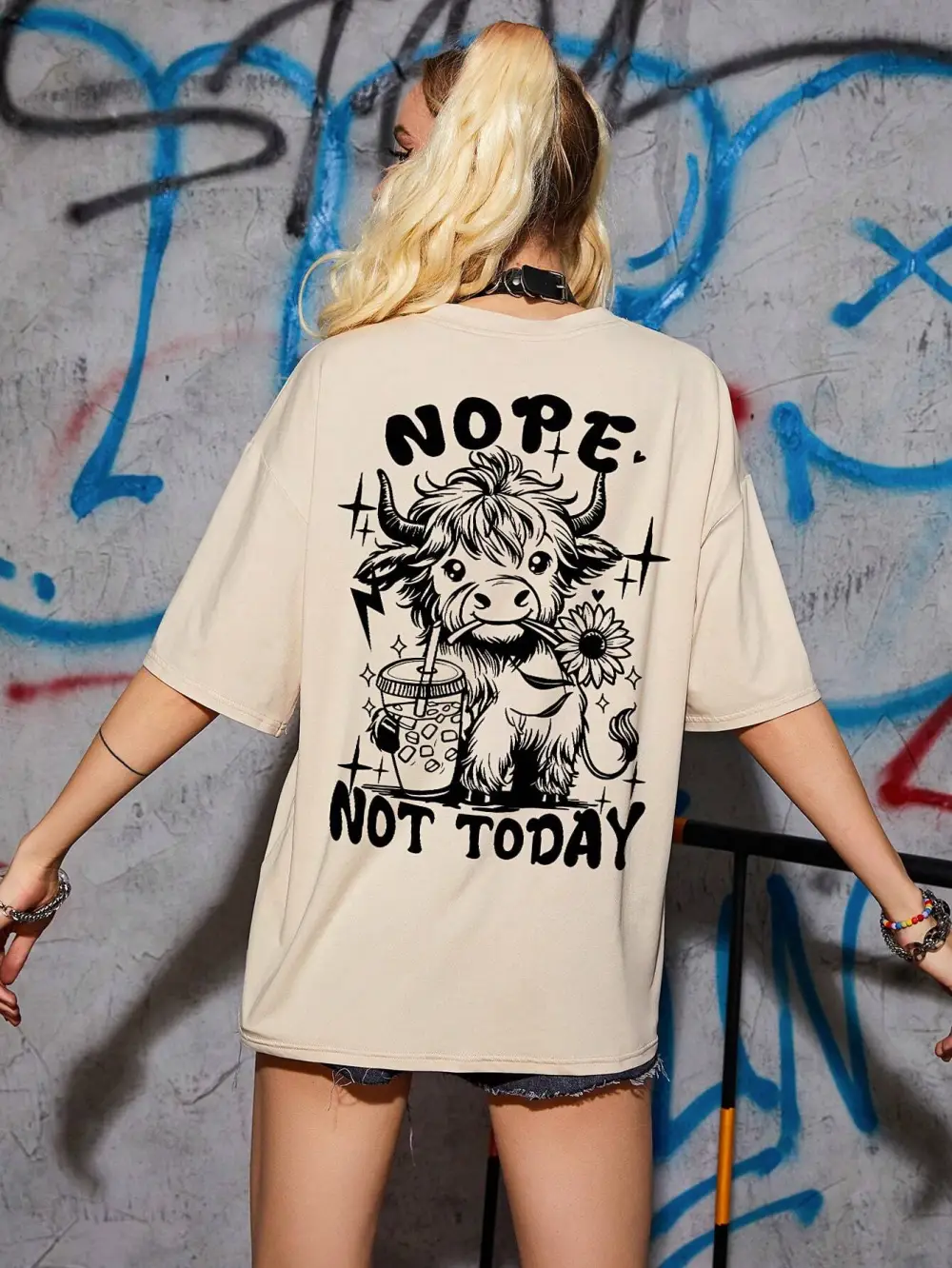 Women Drop Shoulder Relaxed Fit Letter Graphic T-Shirt