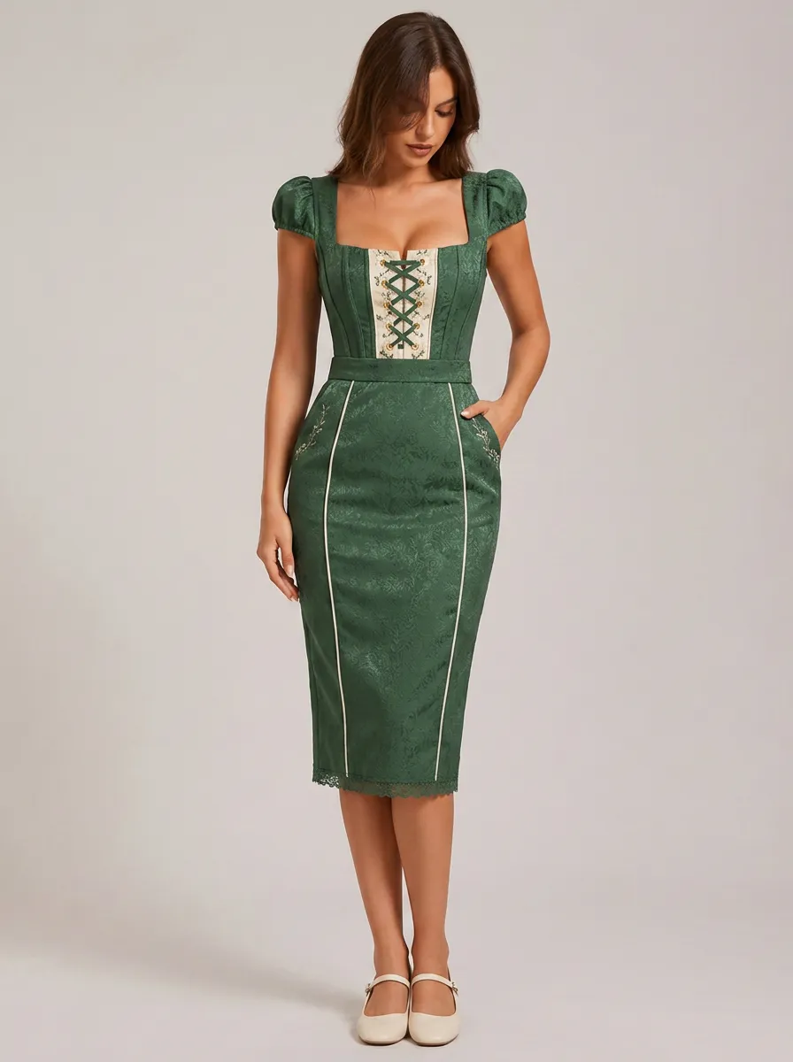 Women's Floral Lace-Up Festival Fitted Dress