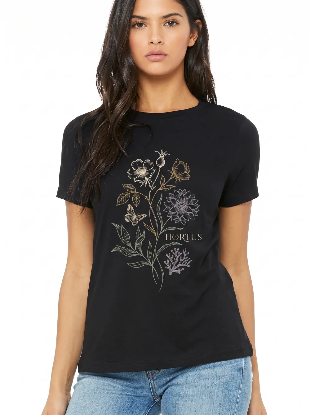 Women's Botanical Hortus Butterfly Floral Printed T-shirt