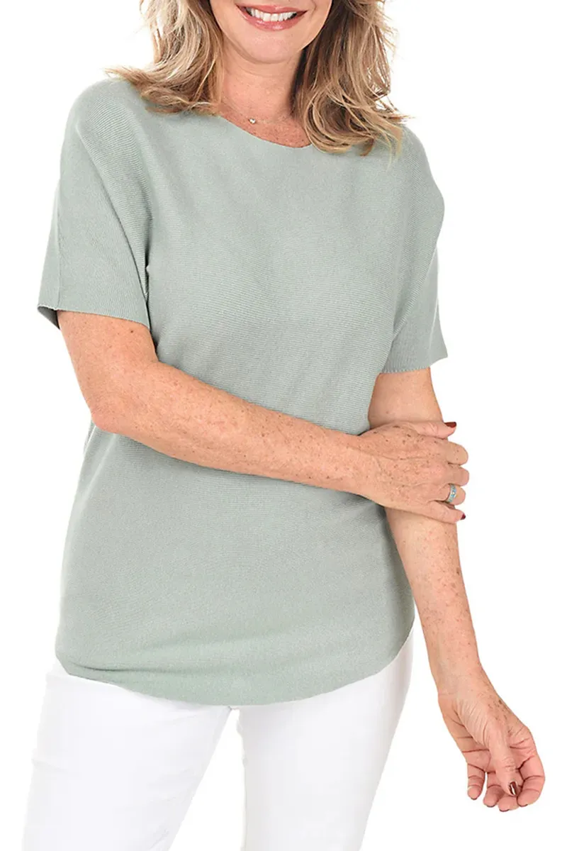 Button-Back Short Sleeve Sweater