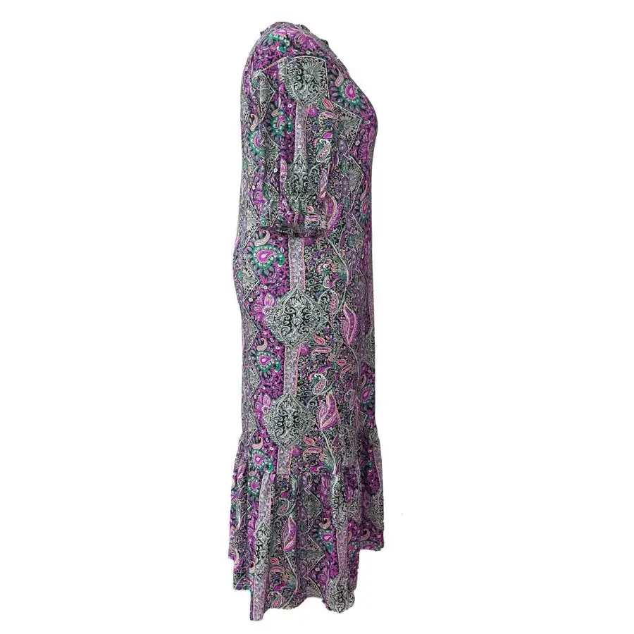 Full Size Bohemian Paisley Ruffle Hem Midi Dress Plus Size