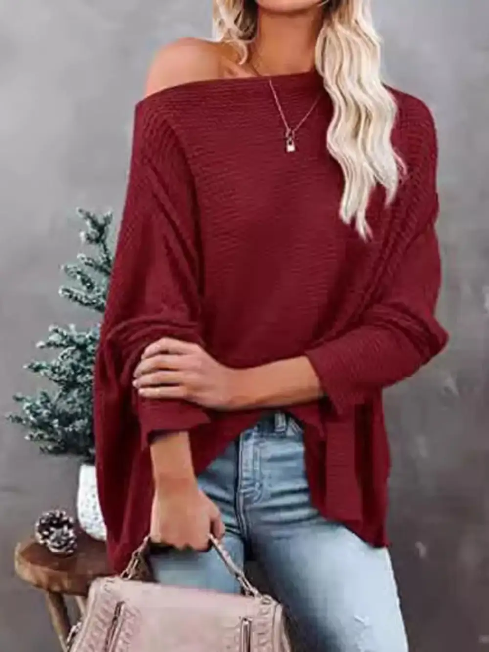 Waffle Knit Boat Neck Sweater