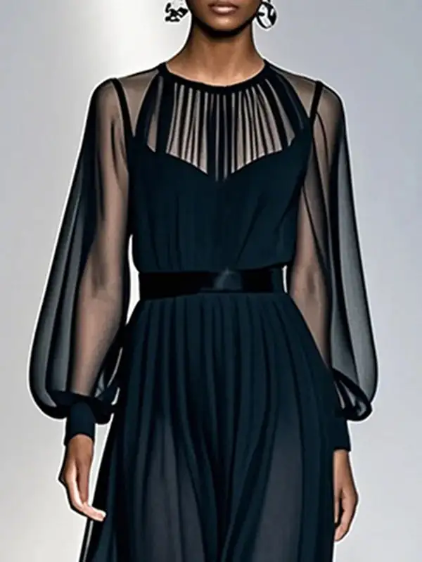 False Pleated Neck Maxi Dress