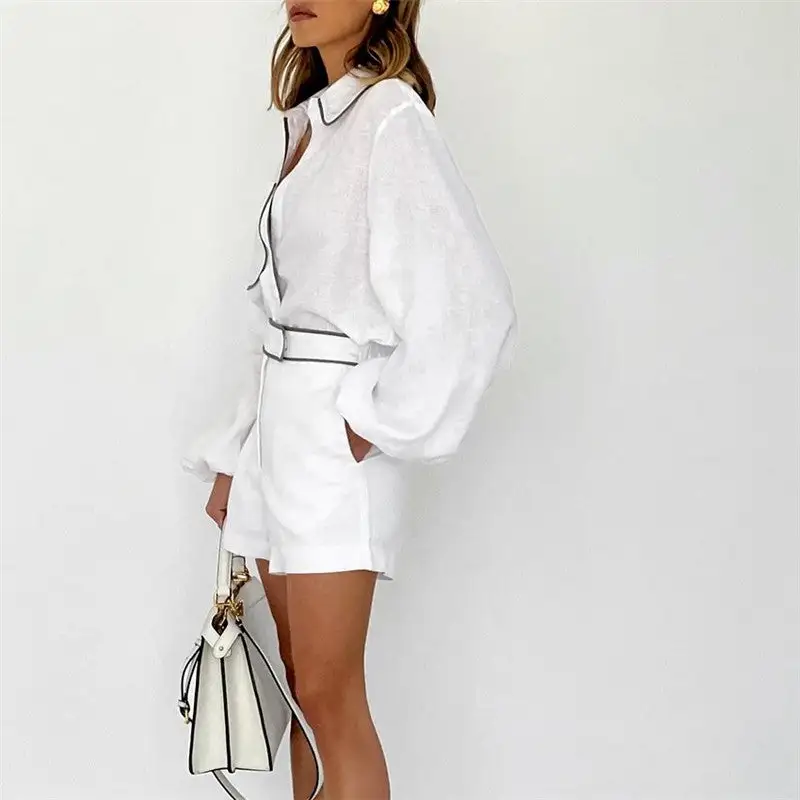 Long Sleeve Shirt Shorts Set