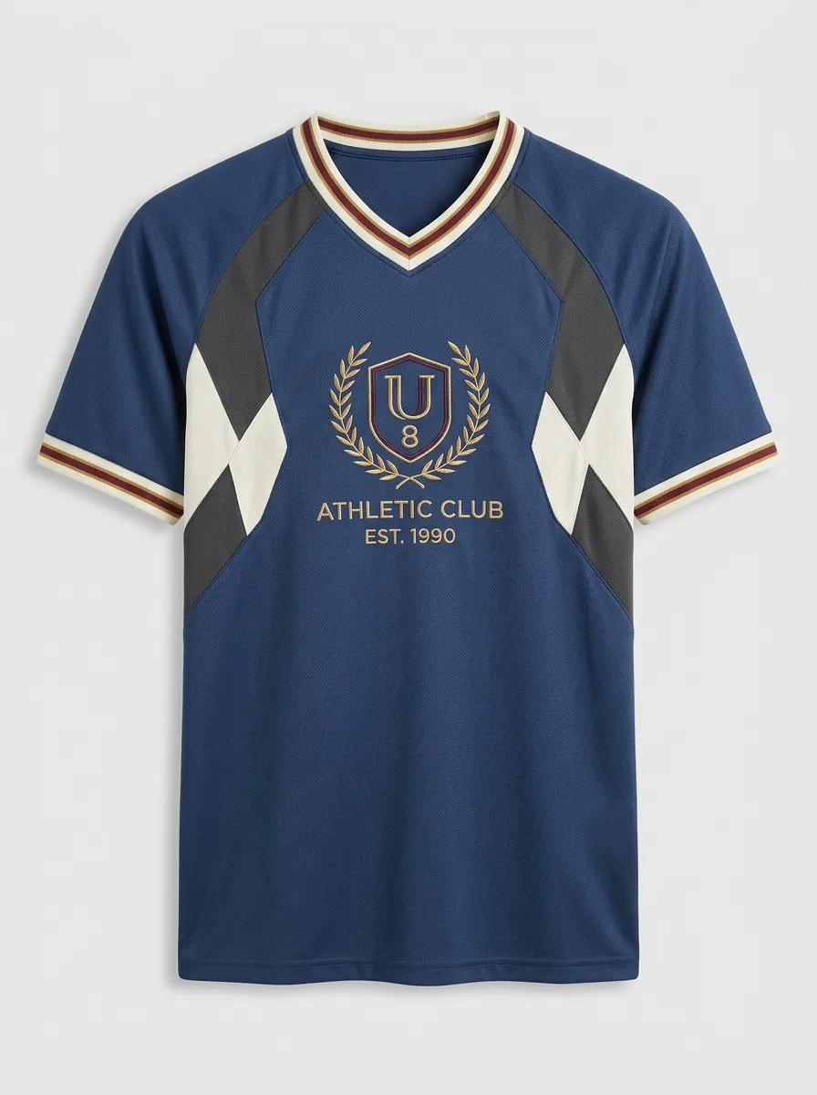 Men's Athletic Club U8 Crest Printed V-Neck Jersey Shirt