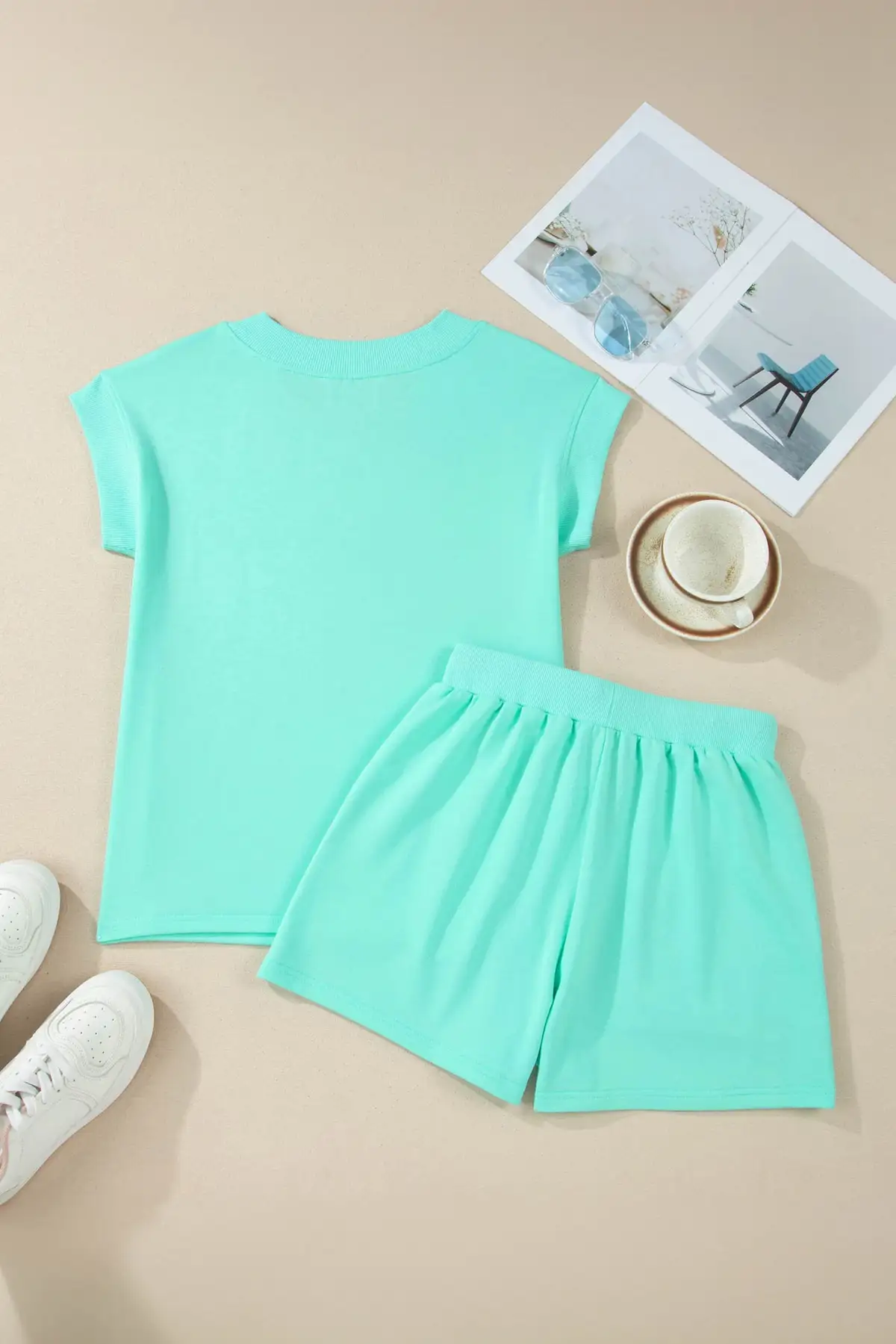 Refined Refined Drawstring Two-Piece Top and Shorts Set