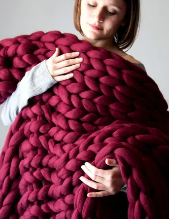 Chunky-Knit Knitted Wool Decorative Throw Blanket