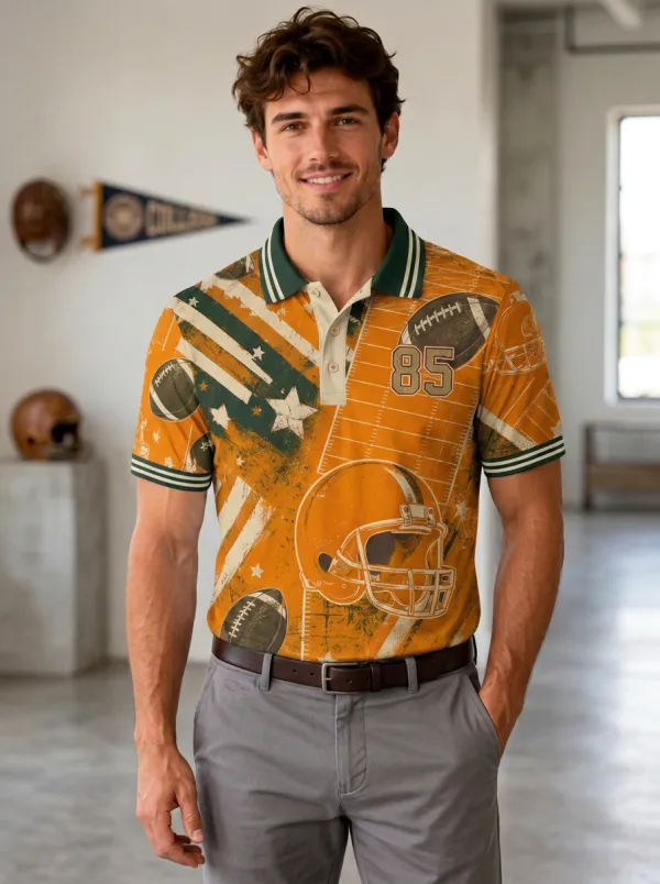 Men's Gridiron Helmet Number Polo Shirt