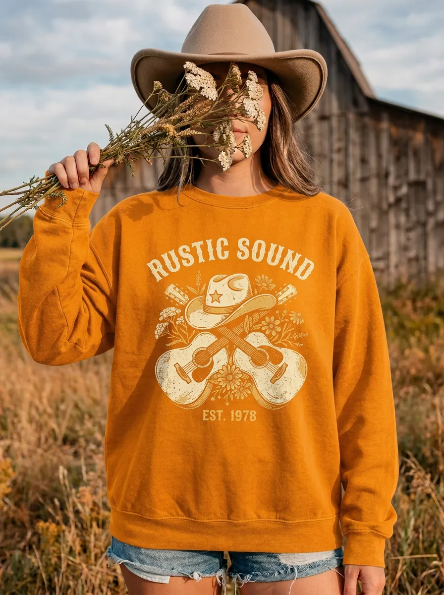 Guitar Cowboy Floral Country Music Crewneck Sweatshirt