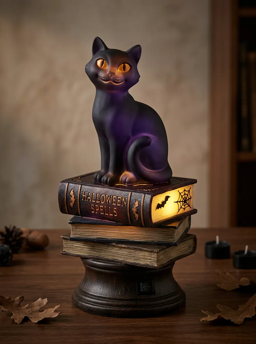 Halloween Cat Spellbook LED Table Lamp