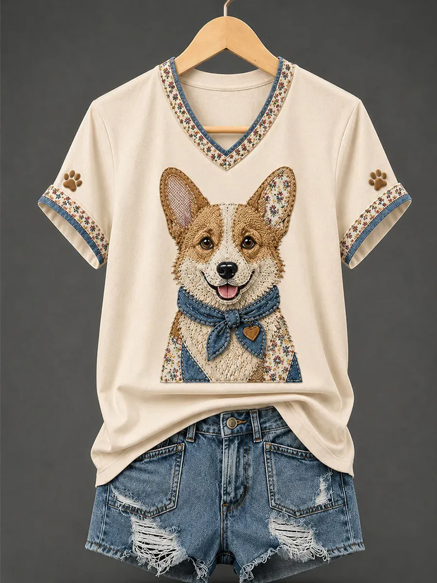 Women's dog print casual T-shirt