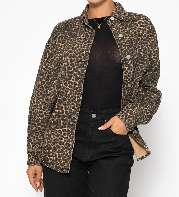 Beige Denim Animal Print Jacket