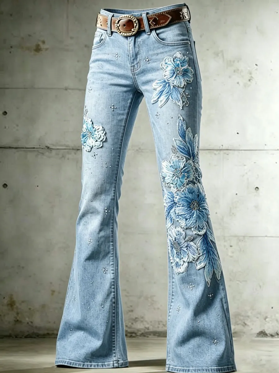 Ladies' Floral Patterned Casual Flared Pants