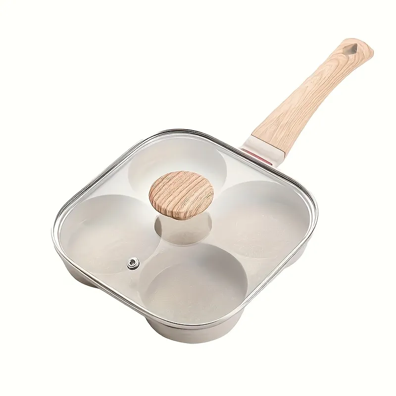 Non-Stick Egg Frying Pan with 4 Compartments and Glass Lid, Kitchen Tool for Perfect Egg Cups
