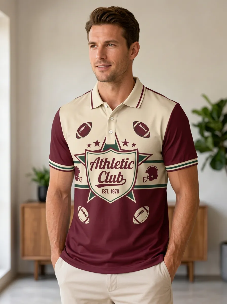 Men's Casual Gridiron Helmet Graphic Polo Shirt