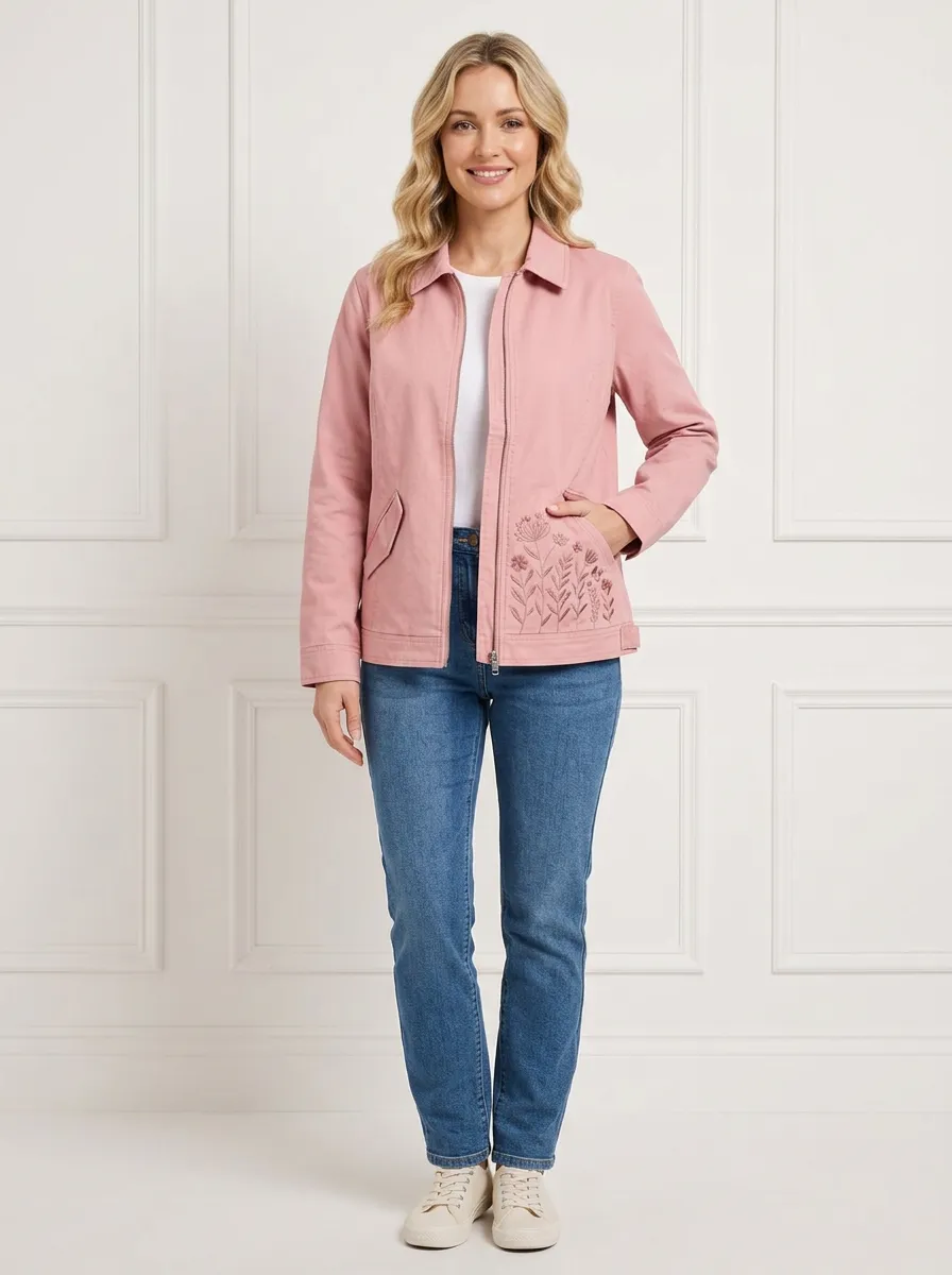 Women's Floral Nature Lover Embroidered Pink Printed Jacket
