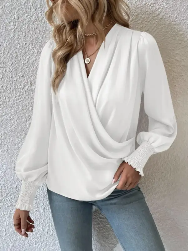 Ruched Surplice Long Sleeve Blouse