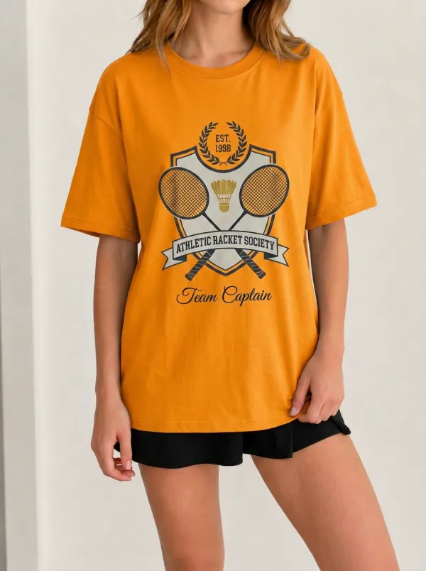 Women's Badminton Lover Athletic Racket Society Printed T-shirt