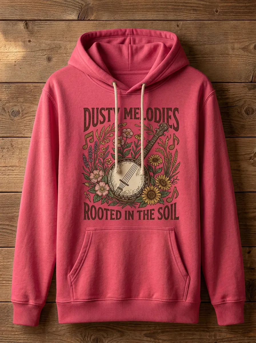 Backroad Country Music Banjo Floral Pullover Hoodie
