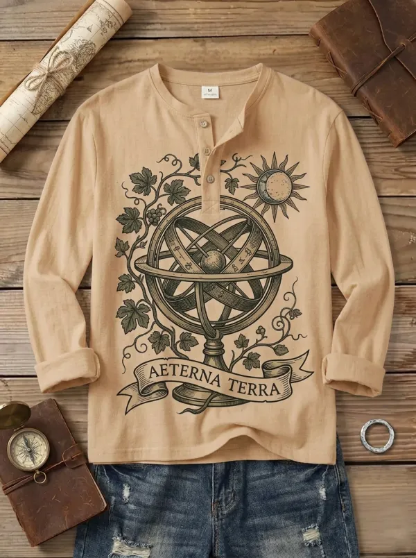 Unisex Astronomy Lover Armillary Sphere Henley Shirt