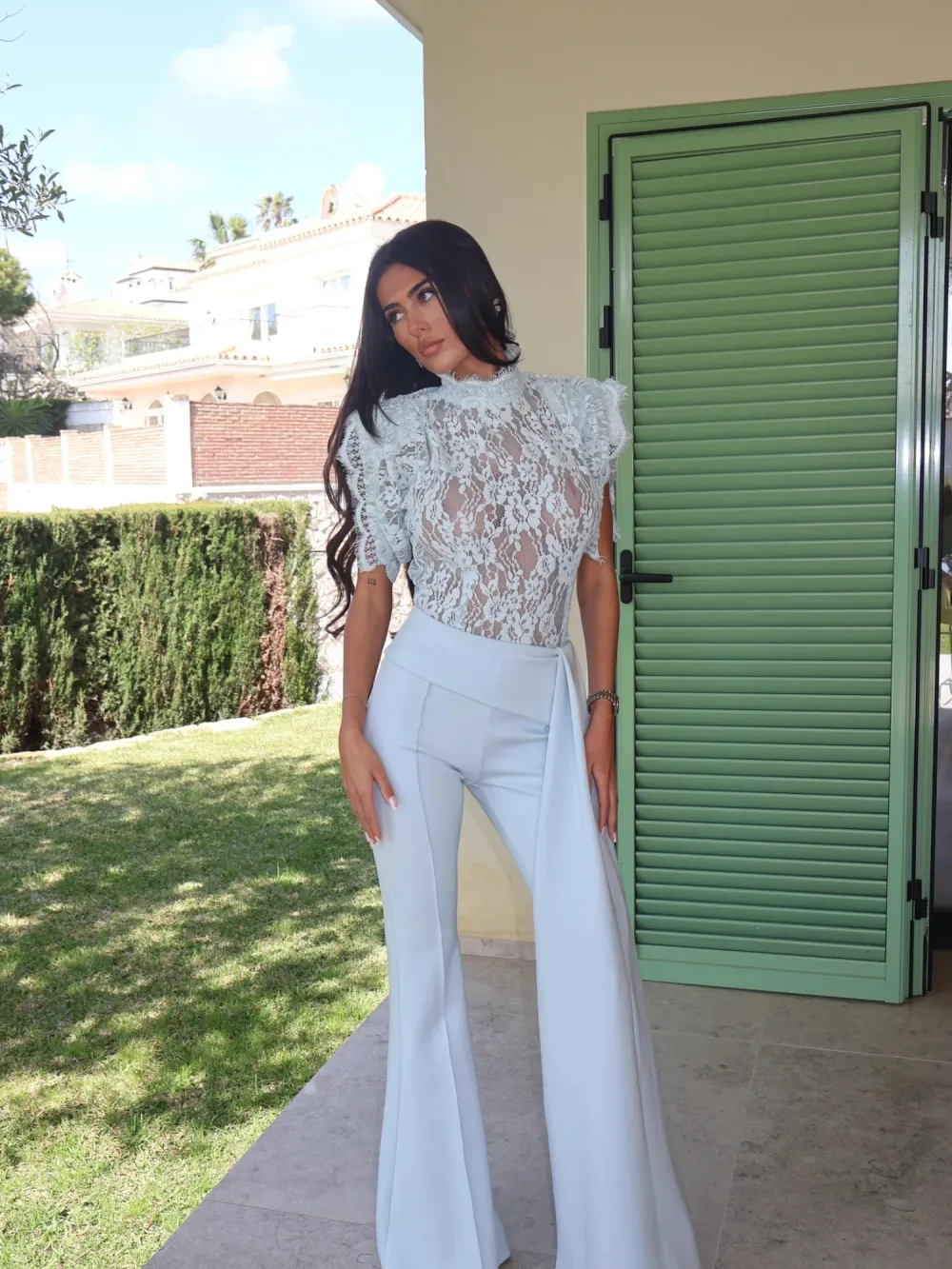 Rosalie Lace High Neck Top & Wide Leg Pants Set