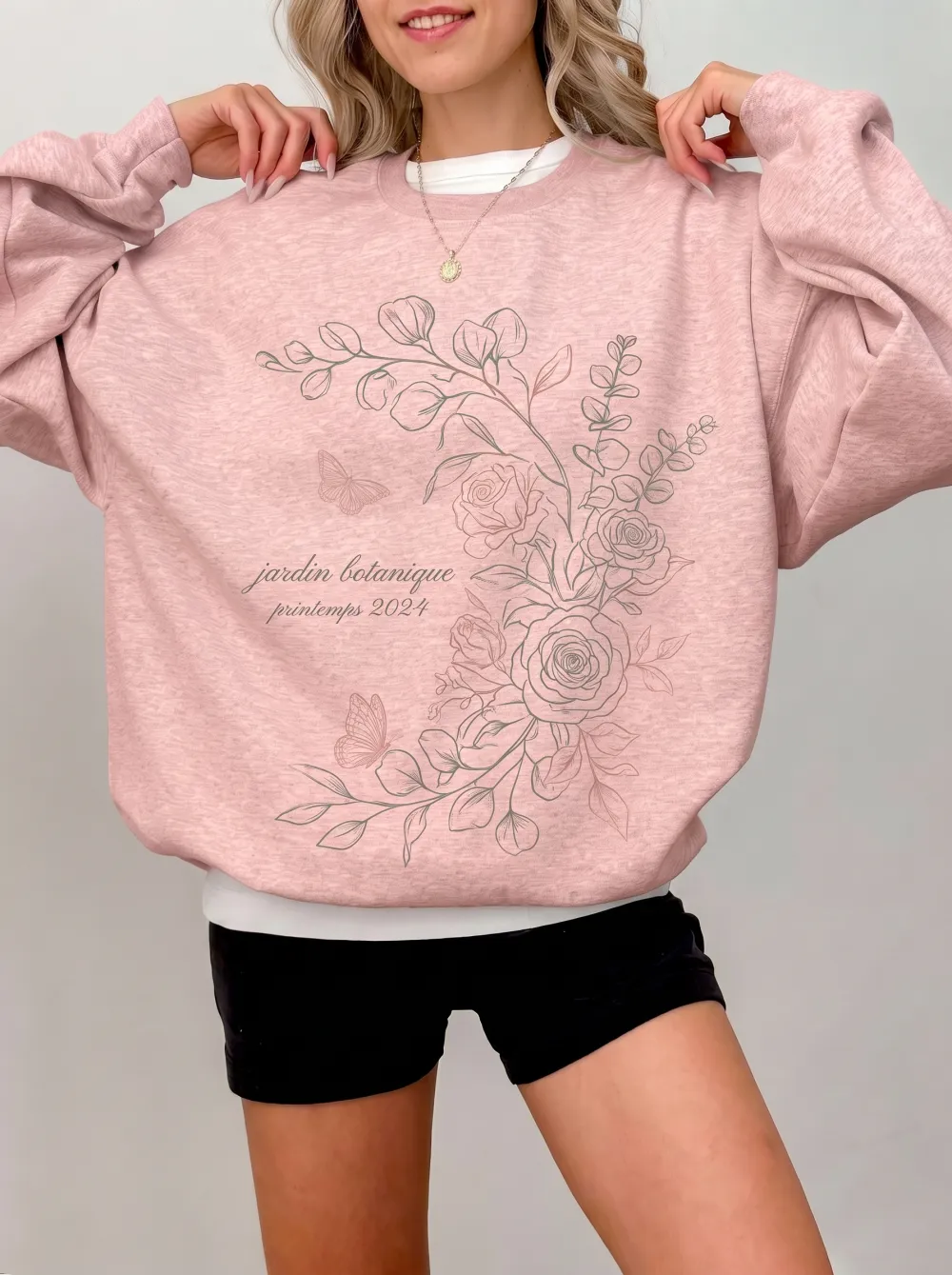 Women's Botanical Garden Butterfly Floral Printed Sweatshirt