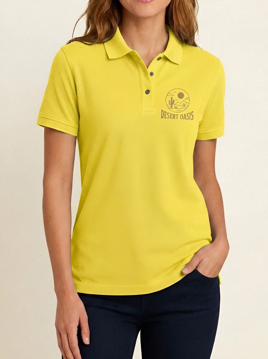 Women's Desert Oasis Cactus Landscape Printed Polo Shirt