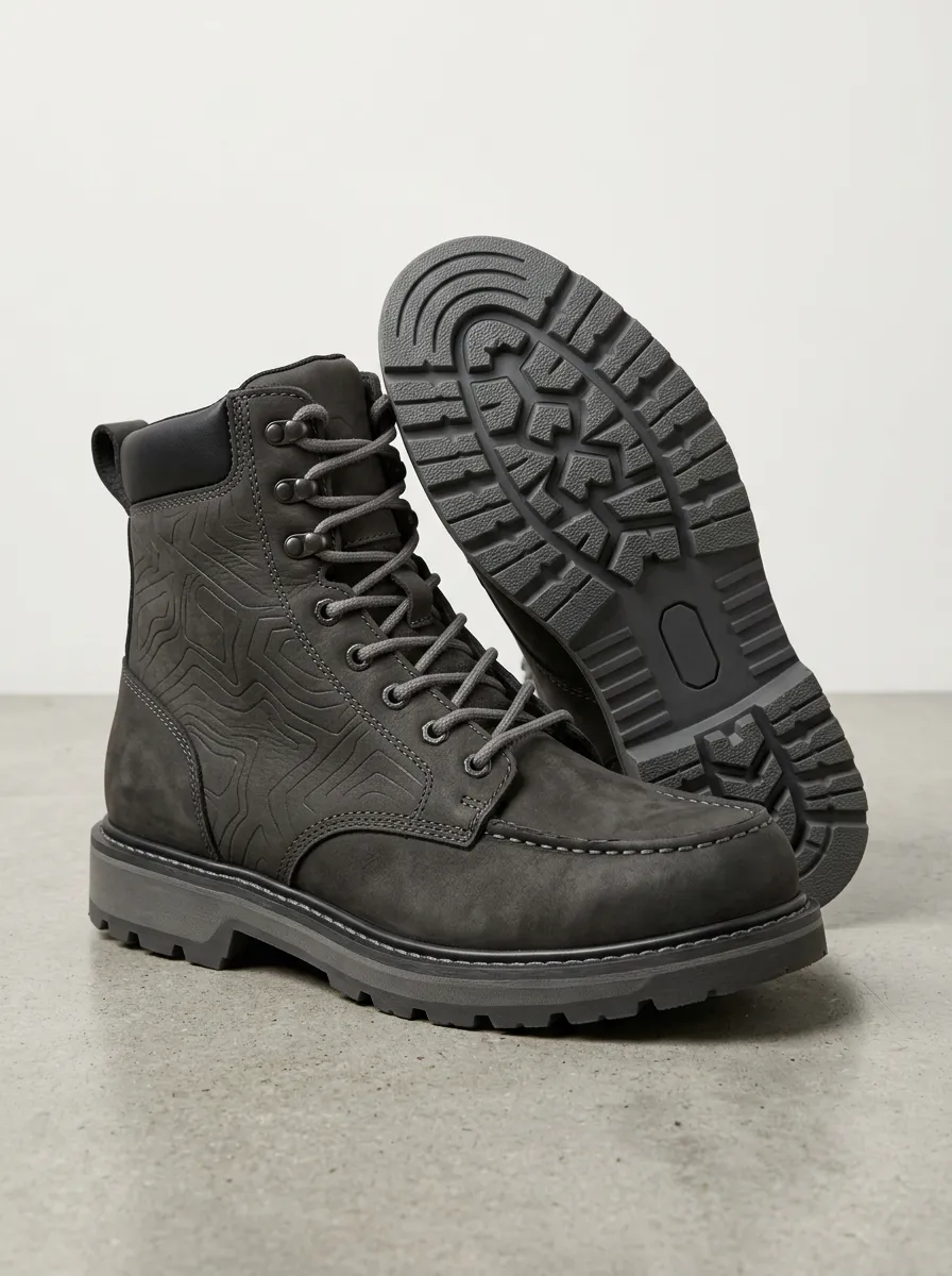 Unisex Topographic Pattern Embossed Print Work Boots