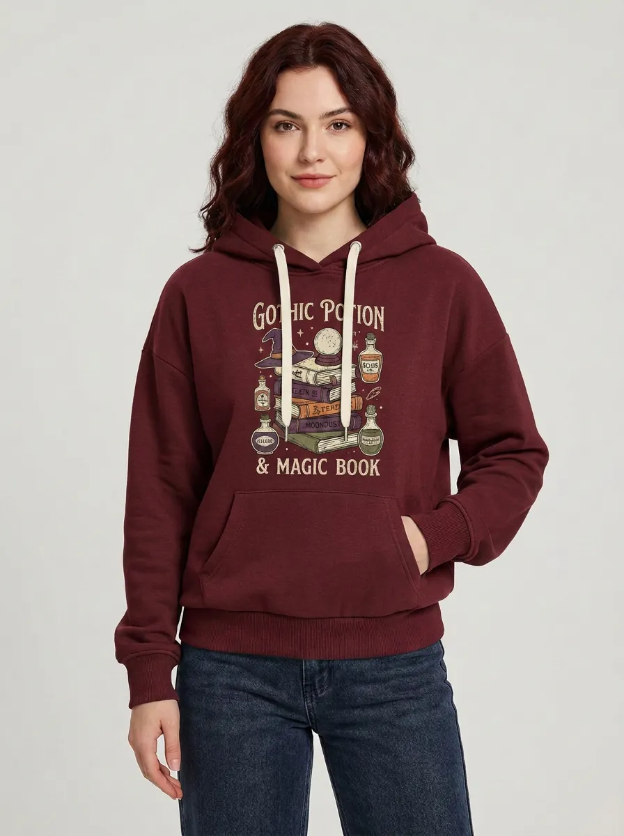 Women's Halloween Gothic Potion Magic Book Printed Hoodie