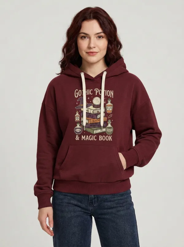 Women's Halloween Gothic Potion Magic Book Printed Hoodie