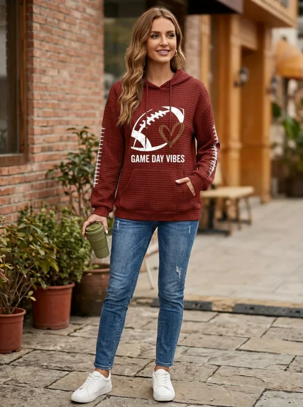 Women's Gridiron Day Vibes Heart Quilted Graphic Hoodie