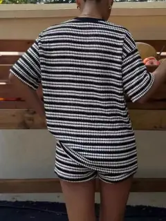 Streamlined Refined Striped Top and Shorts Matching Set