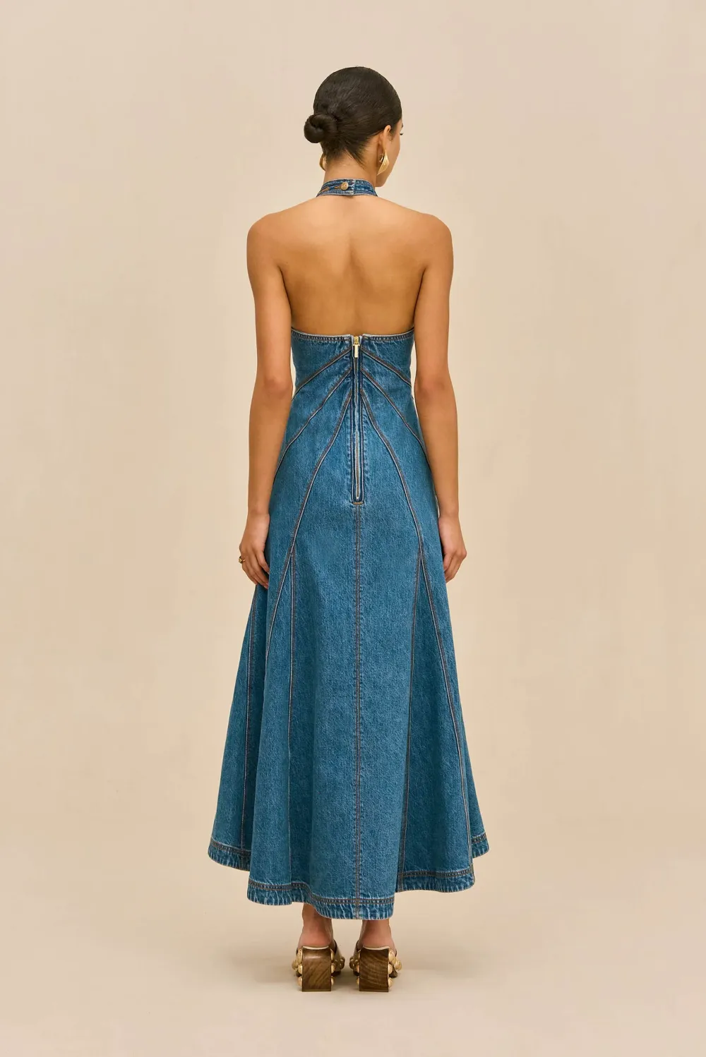 Alina Halter Denim Maxi Dress