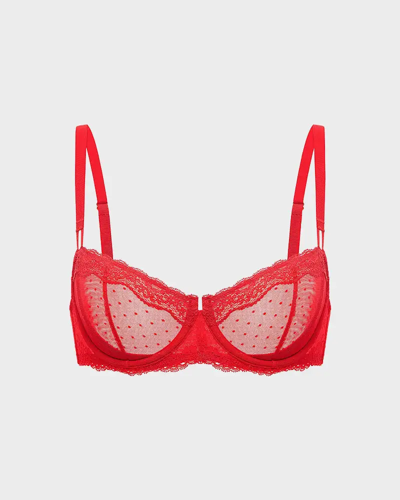 Lace Underwire Unlined Sheer Demi Balconette Bra